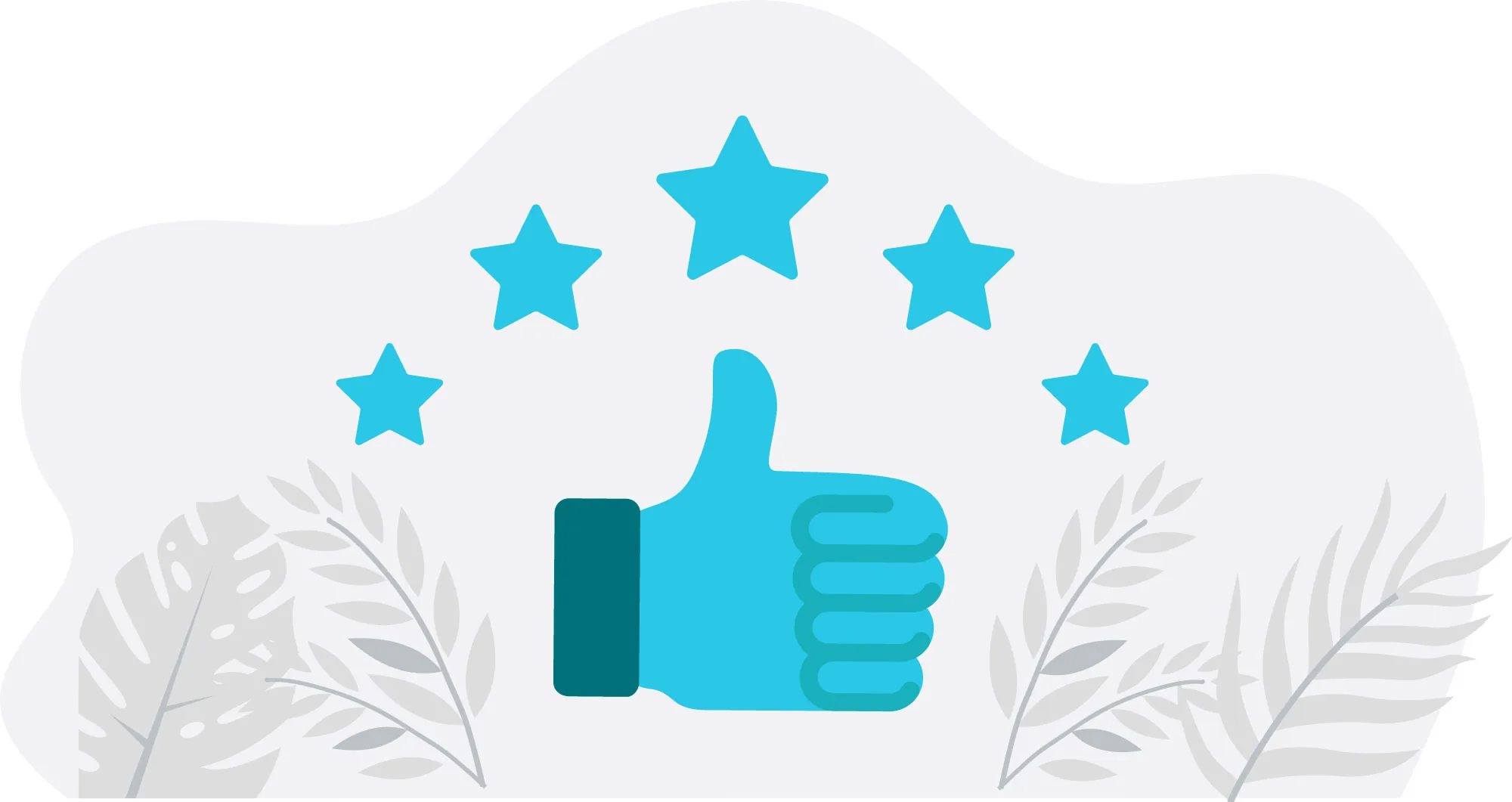 Illustration of a thumbs-up surrounded by five stars