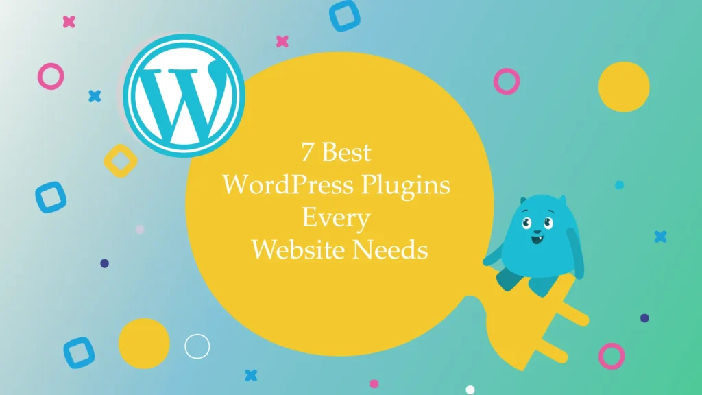 website design A colorful image with a large yellow circle in the center, surrounded by various shapes and a blue monster in