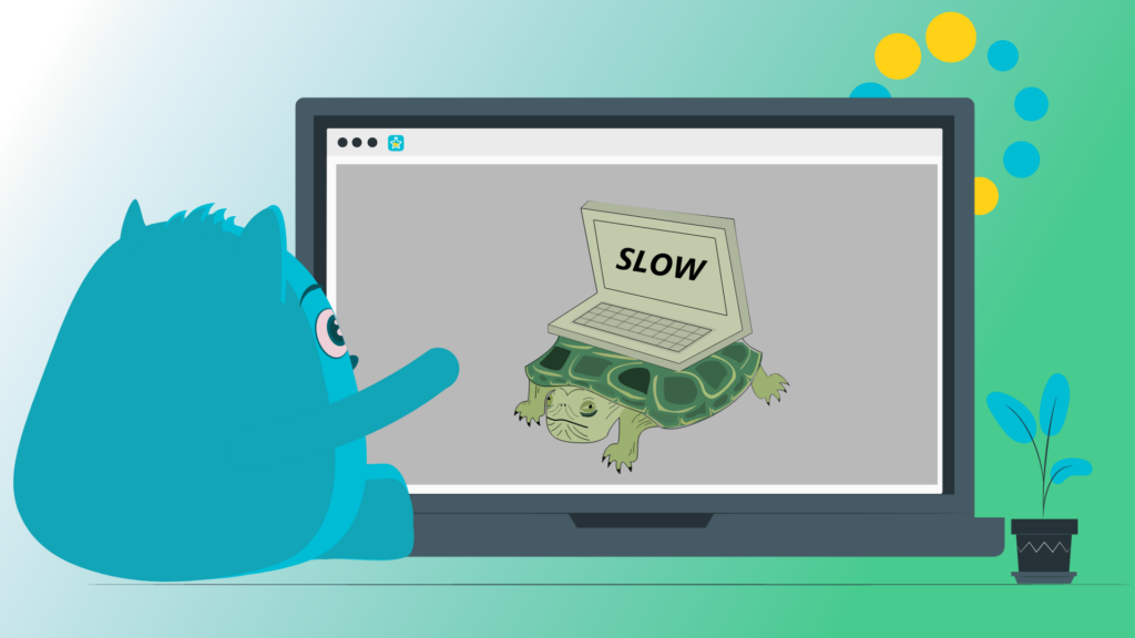 A cartoon cat sitting in front of a laptop, with a website design on the screen, representing a corporate and business
