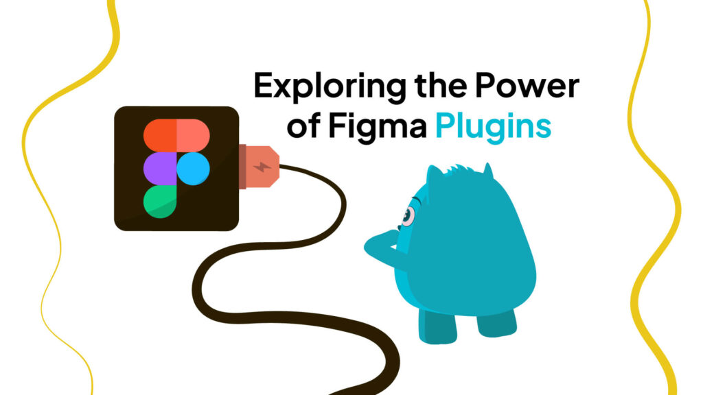 A website design image with a Figma logo and a monster