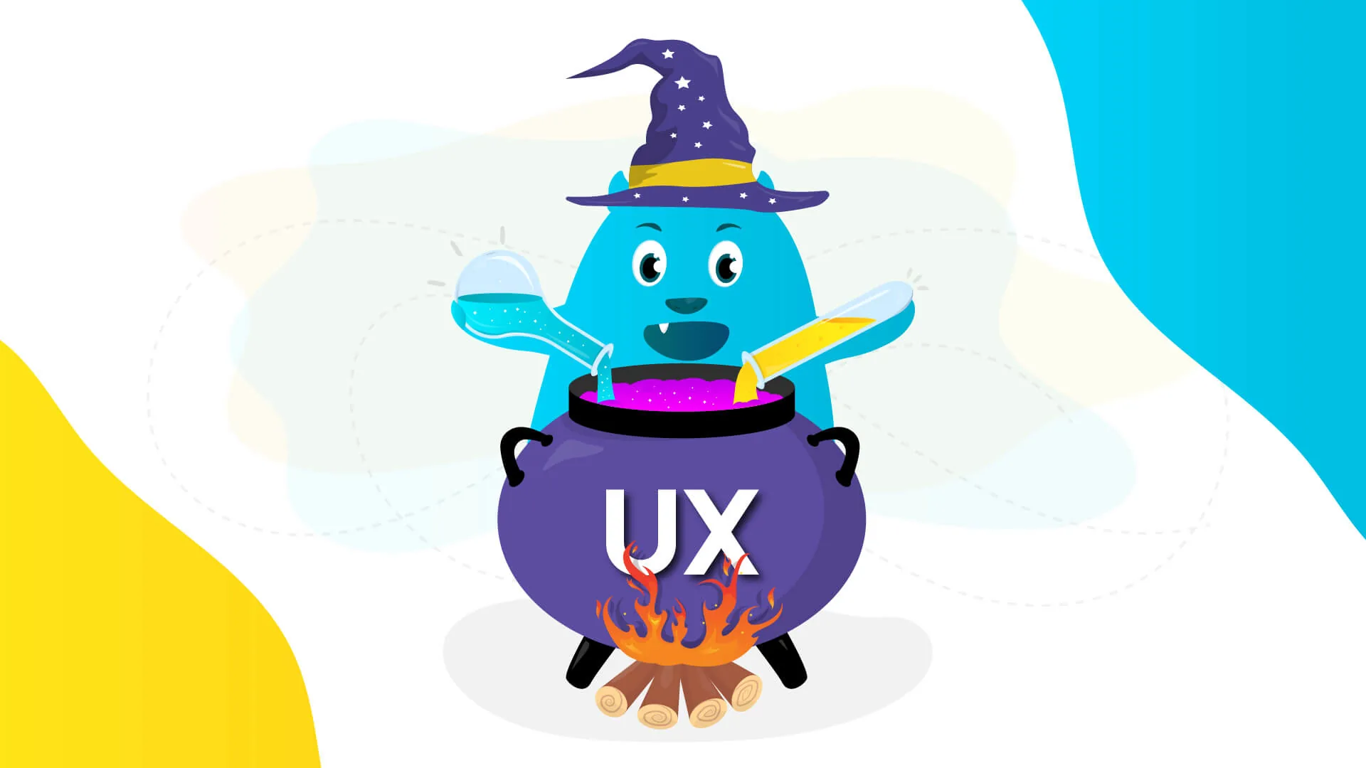 Day 7 title image: a mascot stirring a cauldron labelled UX