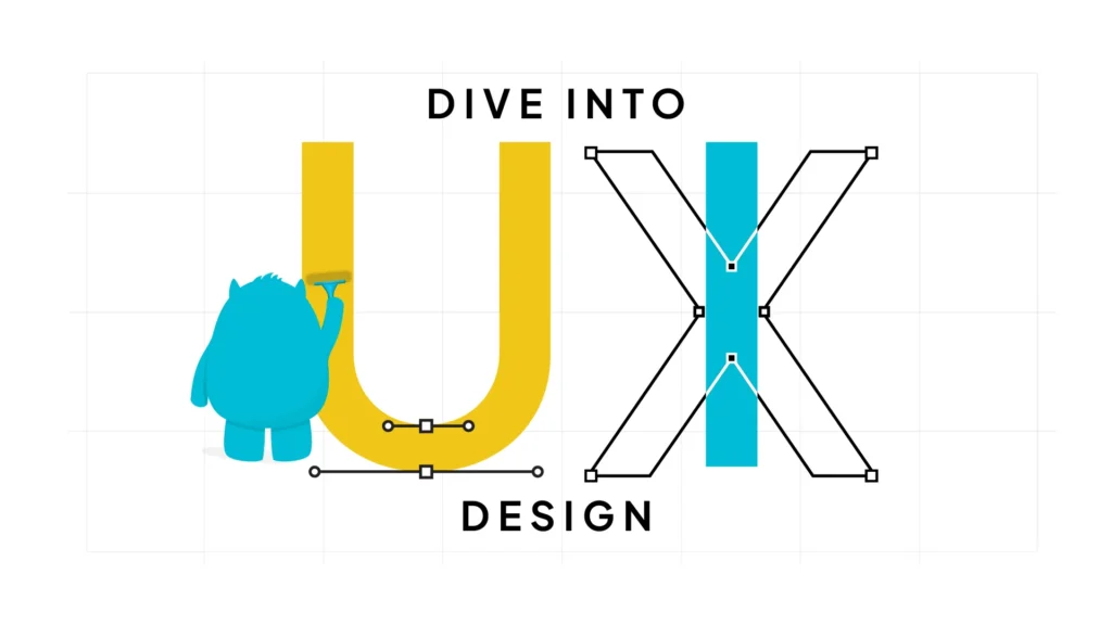website design A blue monster with a design tool in its hand