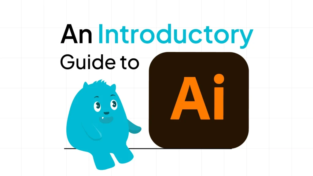 An Introductory Guide to Ai, with the mascot sitting beside the Adobe Illustrator icon