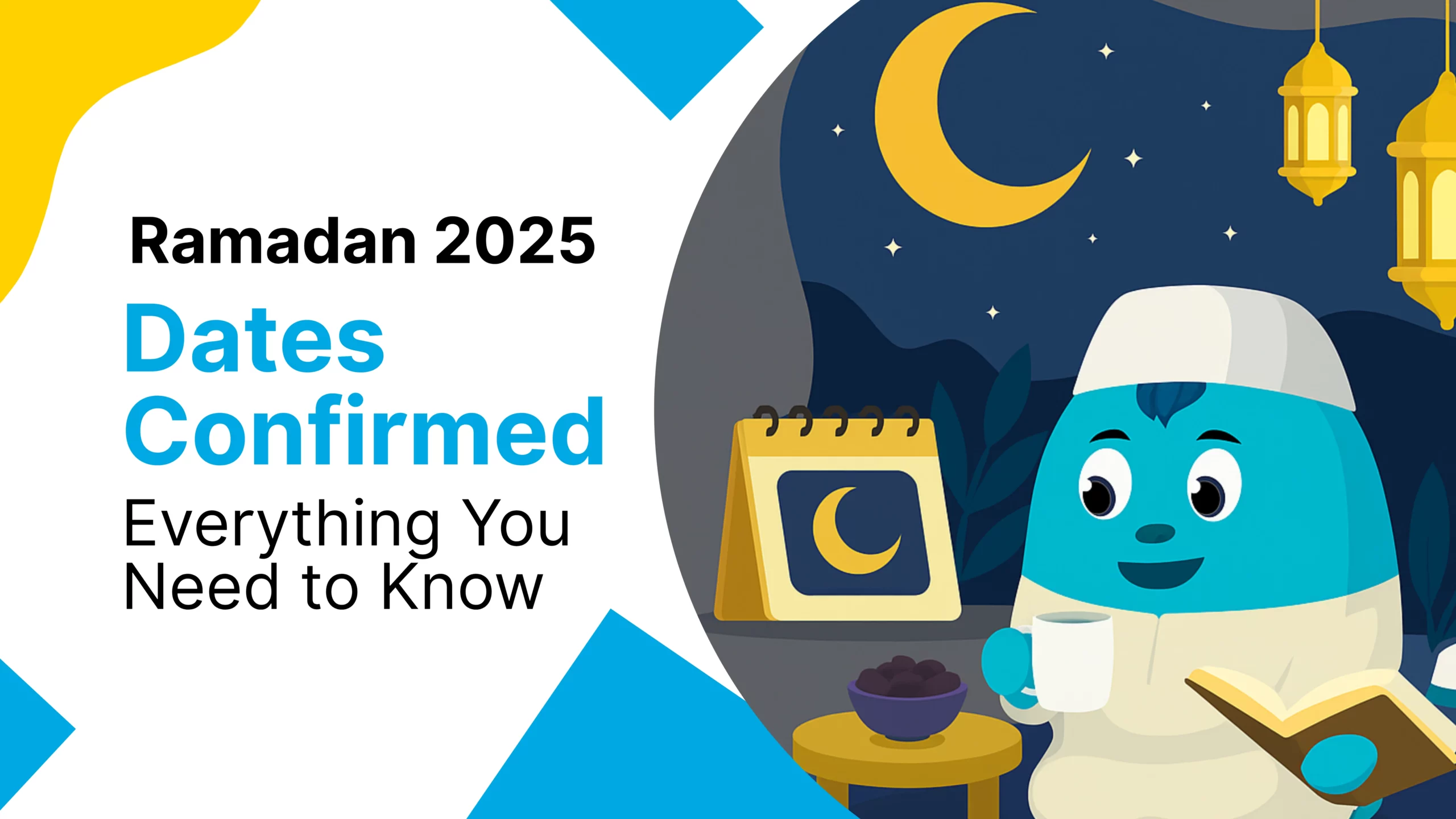 website design A cartoon character in a night sky with a calendar, a cup of coffee, and a book