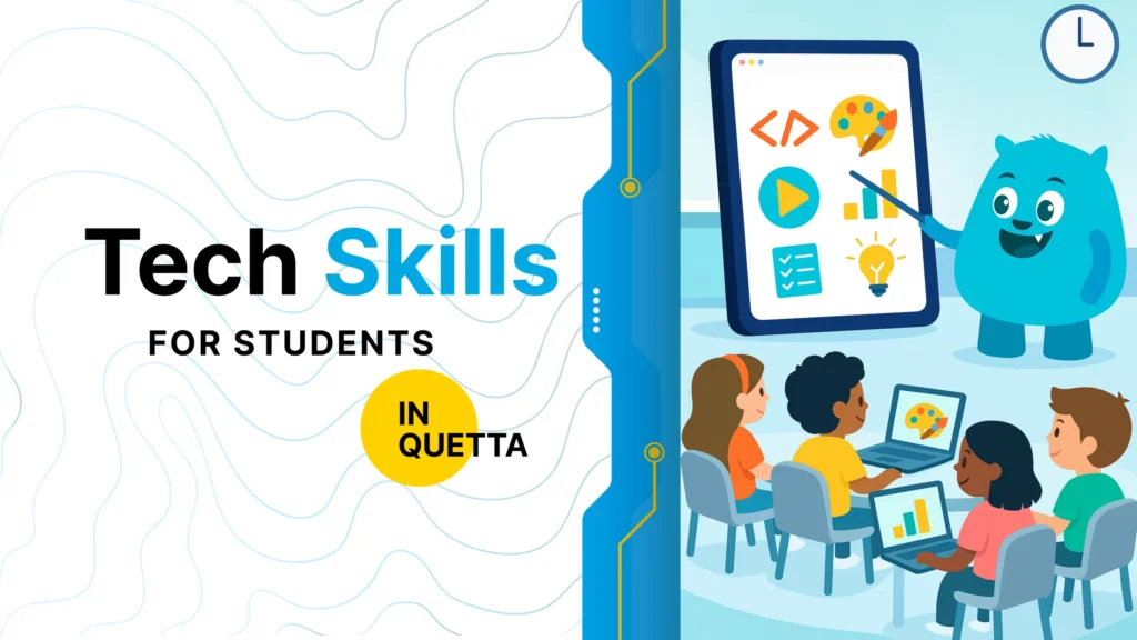 Students in Quetta learning tech skills through a classroom session