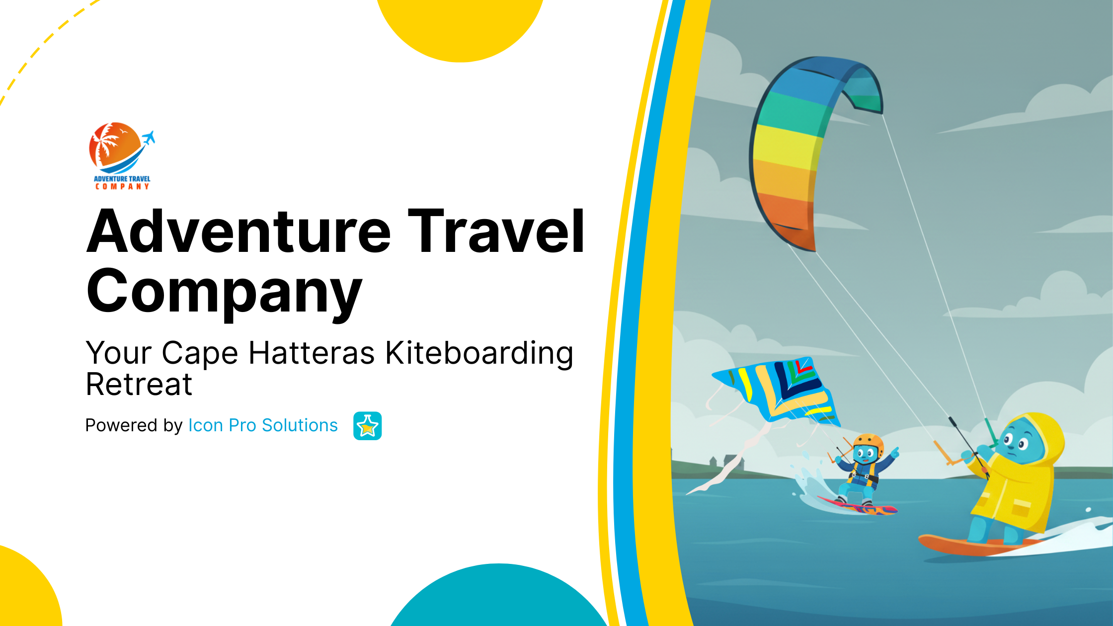 Adventure Travel Company website hero showing Cape Hatteras waterfront launch in Avon, NC at sunset