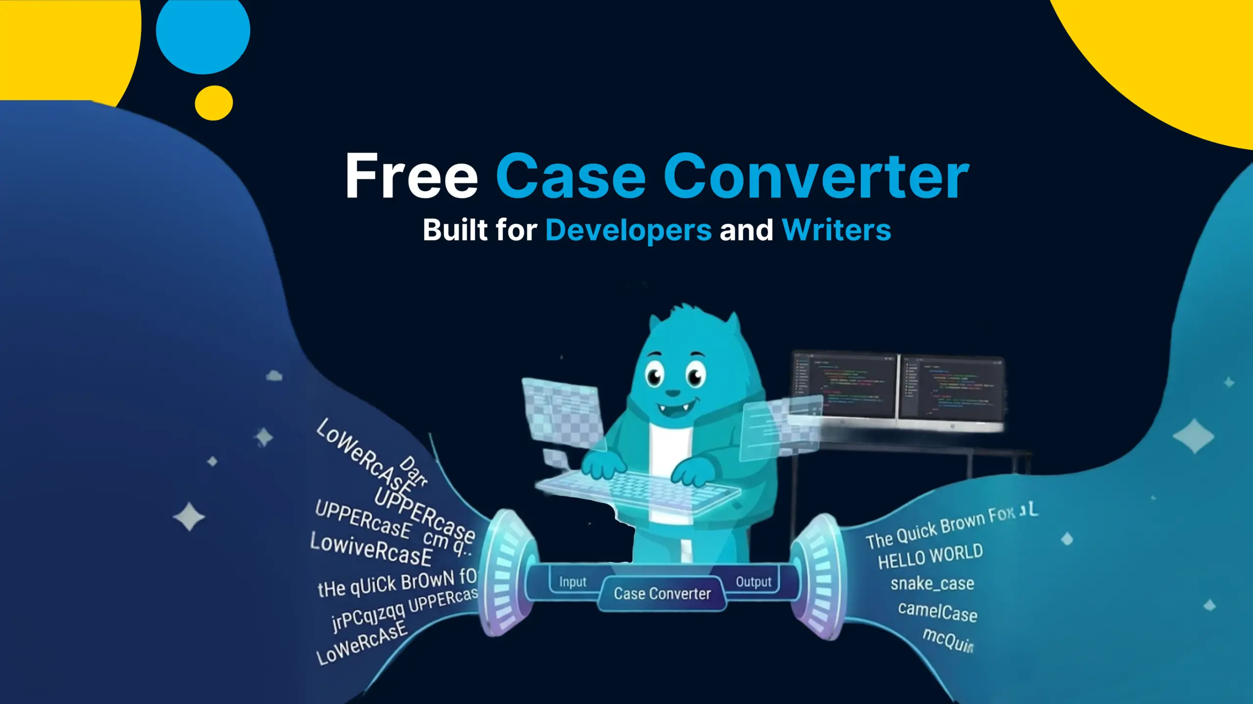 Free online case converter tool showing camelCase, snake_case and kebab-case conversions in browser