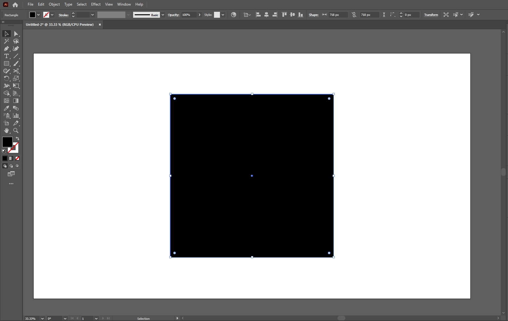 A screenshot of a computer screen with a design software interface, featuring a black square on a white background,