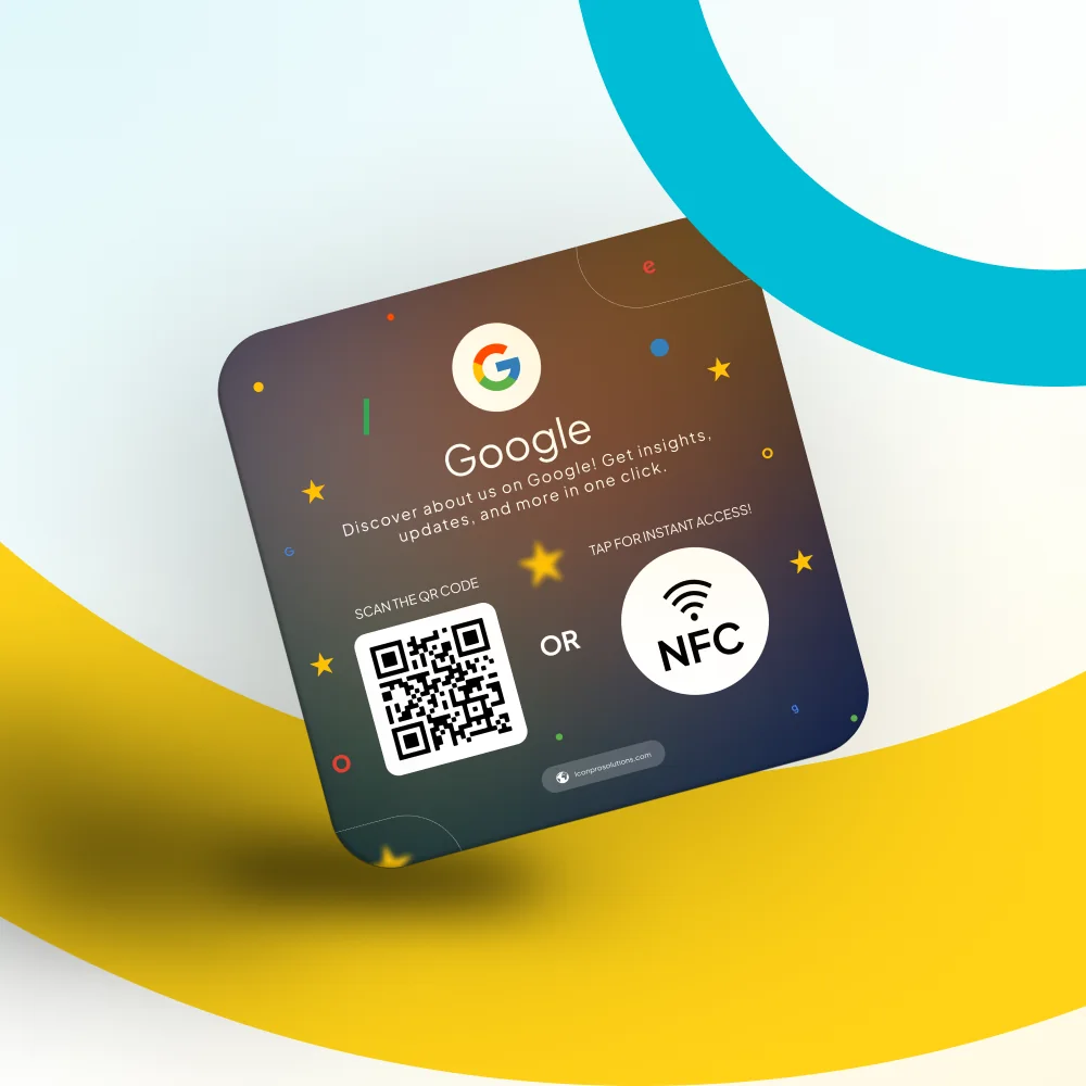 Google NFC card with a QR code and an NFC badge for finding the business on Google