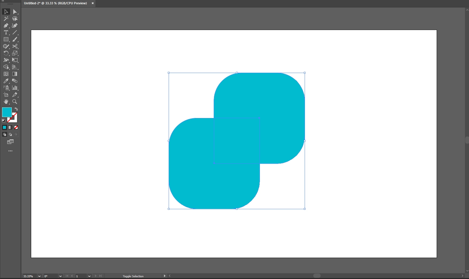 Two overlapping blue squares selected on an Adobe Illustrator artboard