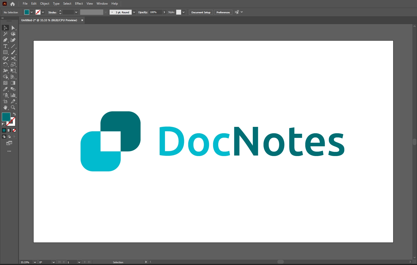 Adobe Illustrator artboard with the finished DocNotes logo