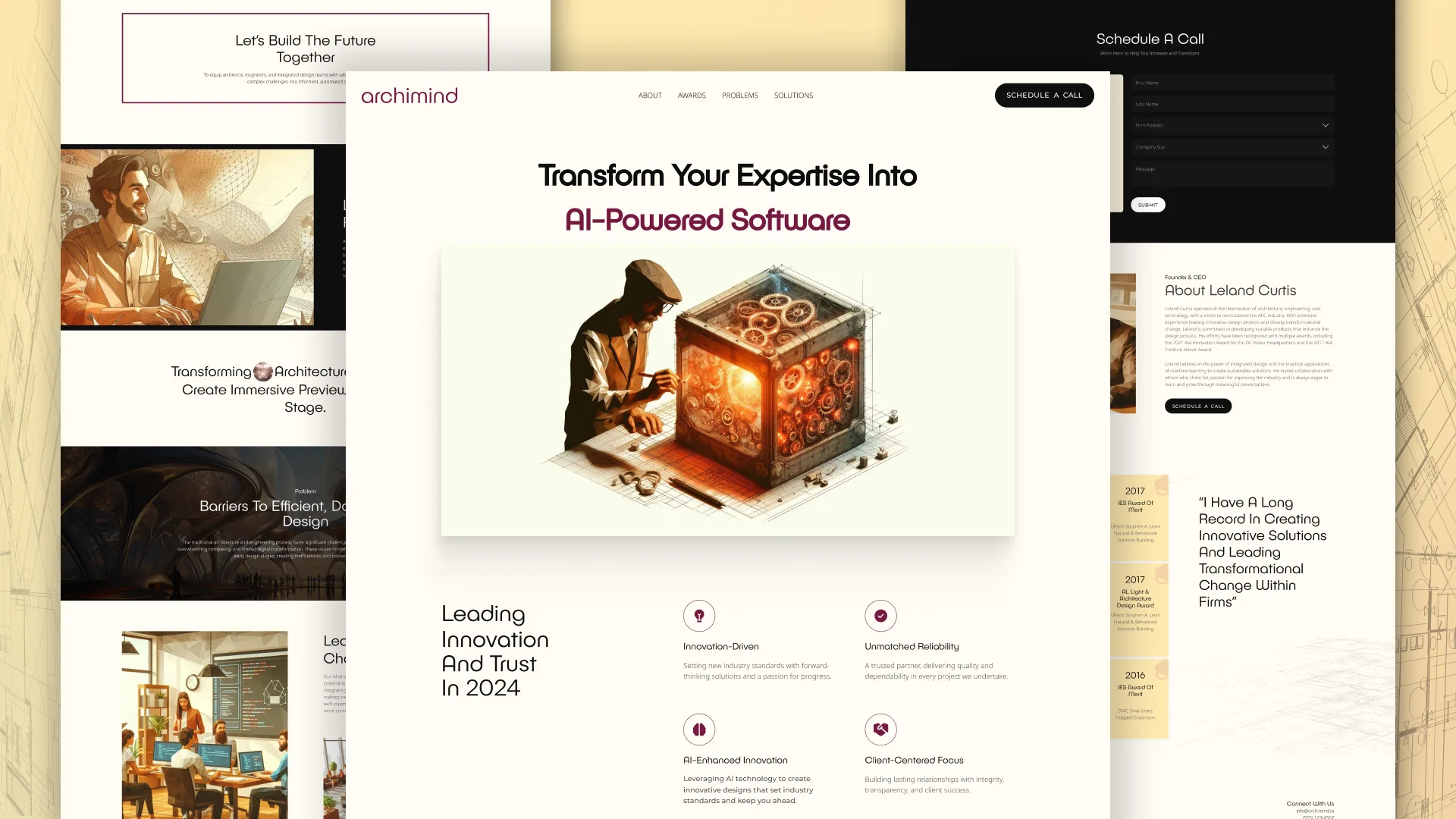 Archimind website pages headed Transform Your Expertise Into AI-Powered Software