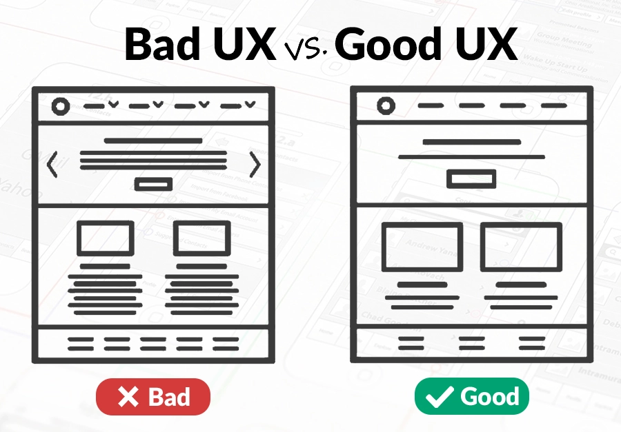 A comparison of good and bad website design, highlighting the importance of user experience (UX) and design in creating a