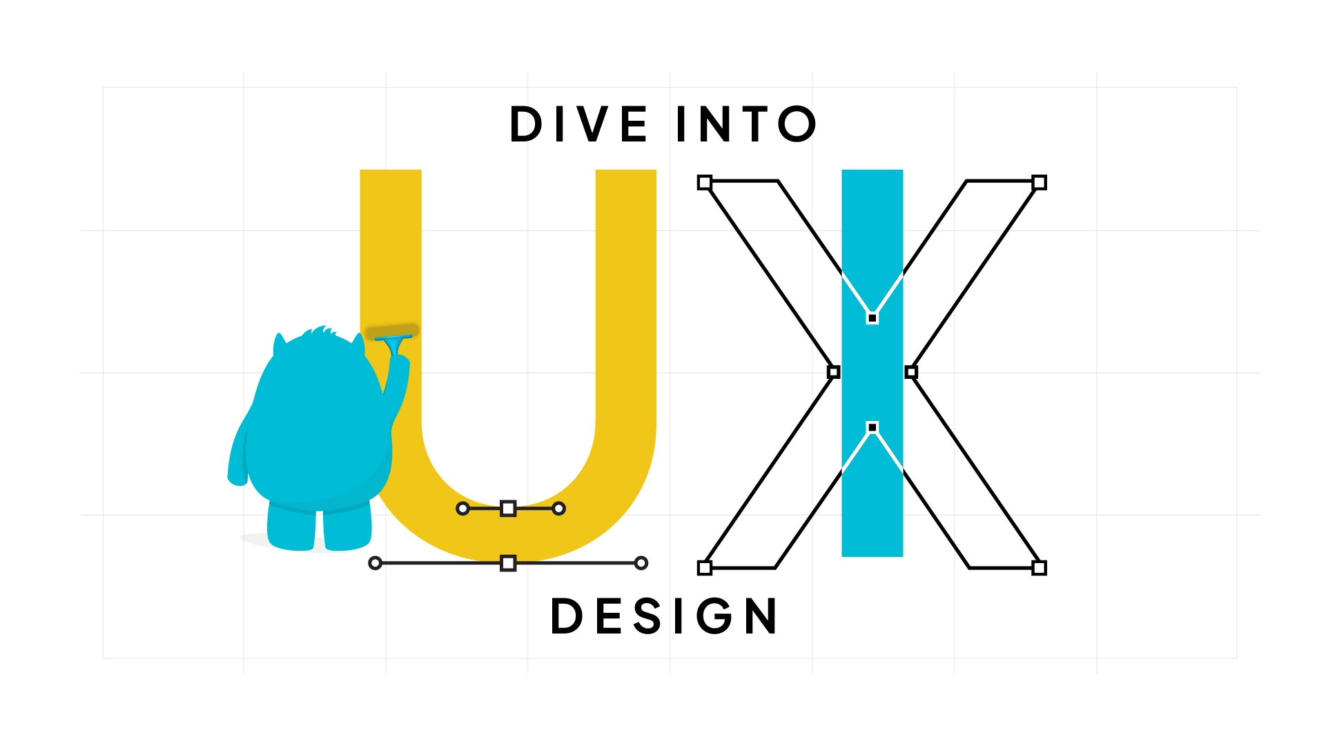 website design A blue monster with a design tool in its hand