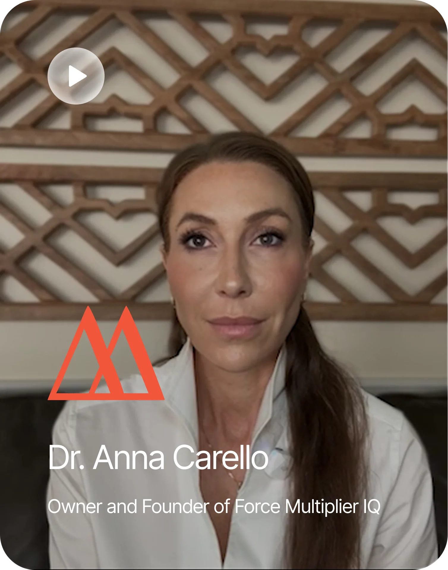 testimonials A woman in a white shirt with a video play button in the corner, likely a video testimonial