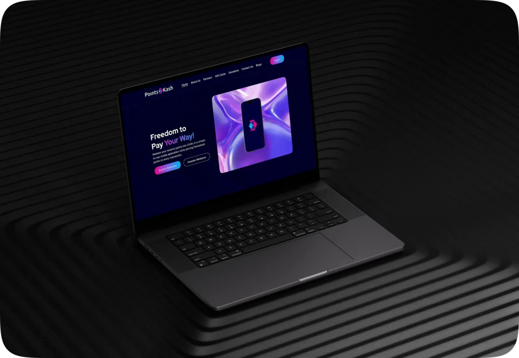 A laptop showing the PointsKash website headed Freedom to Pay Your Way