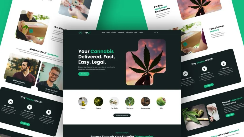TRIPLIT cannabis delivery website pages: Your Cannabis Delivered. Fast, Easy, Legal.
