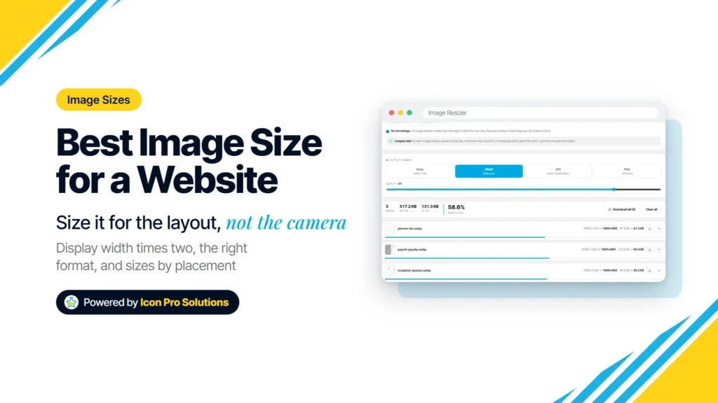 Best image size for a website, with the Image Resizer shrinking large photos to the Web medium preset
