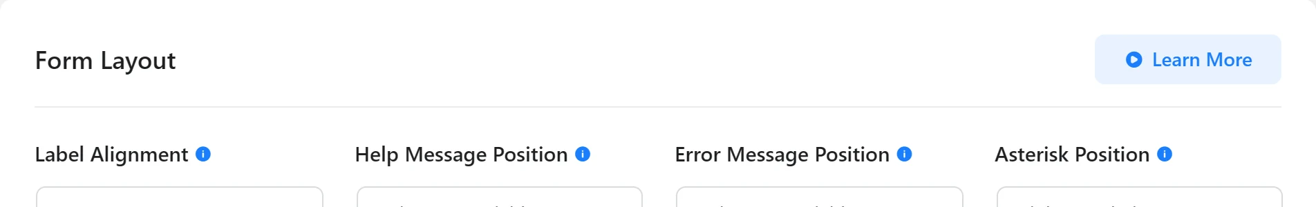 Fluent Forms Form Layout settings with the Error Message Position option