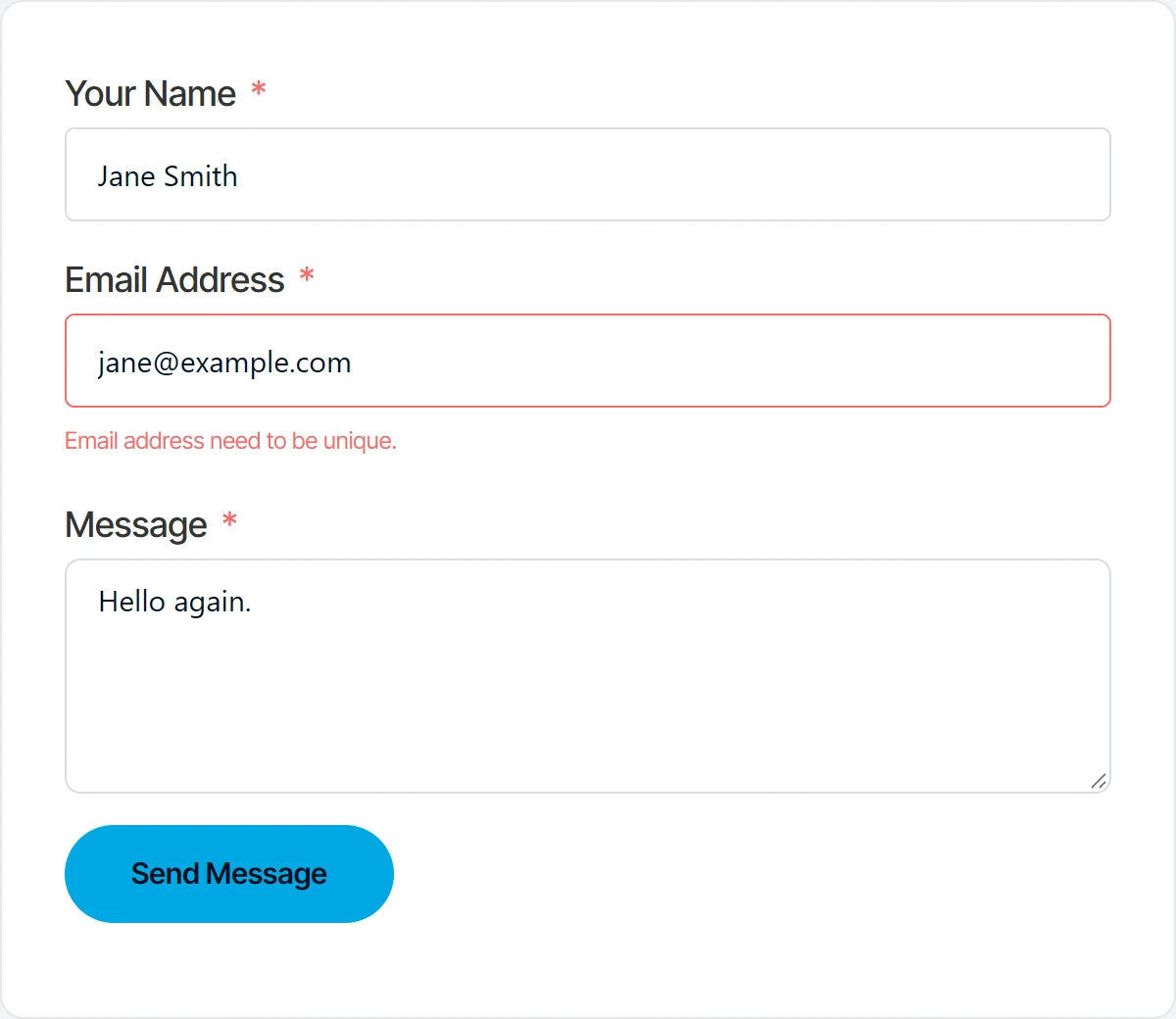 Fluent Forms server error Email address need to be unique under the email field
