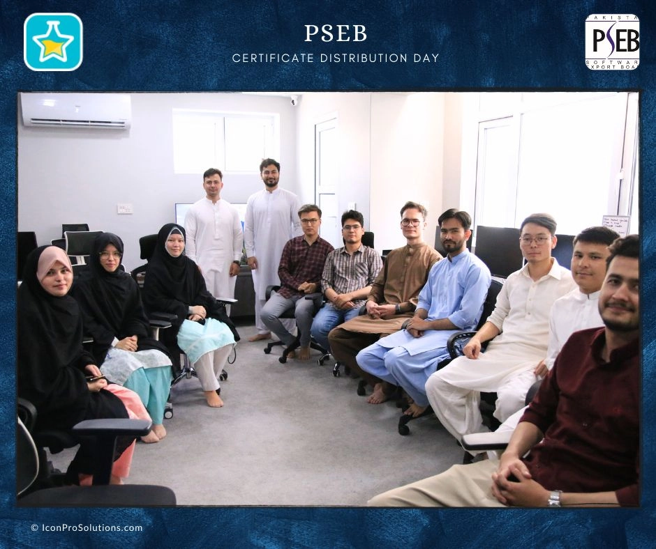 PSEB certificate distribution day: interns and staff seated together in an office