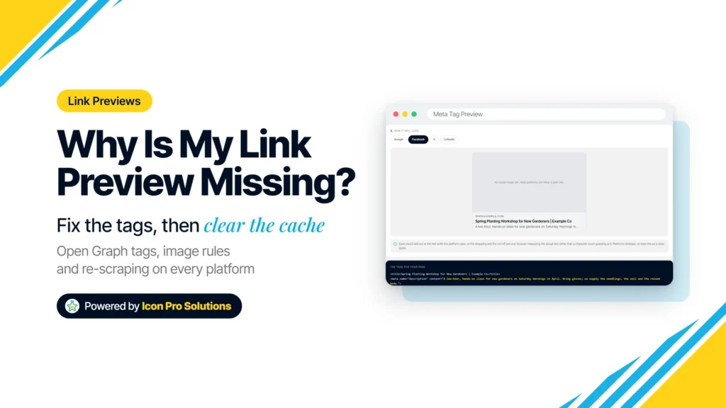 Why is my link preview not showing? The Meta Tag Preview showing a Facebook card with no social image set