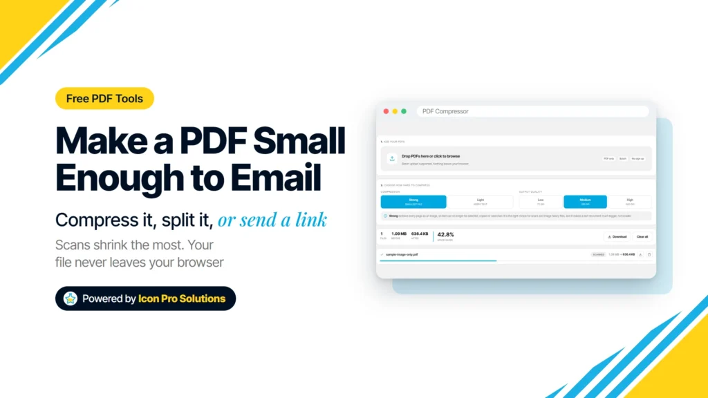 How to make a PDF smaller to email it, with the PDF Compressor shrinking a scanned PDF in the browser
