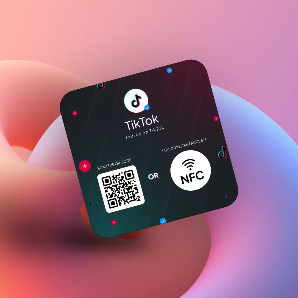 TikTok NFC card with a QR code and an NFC badge, labelled Join us on TikTok
