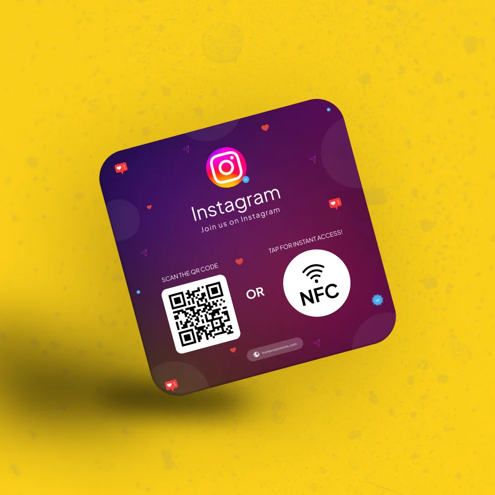 Instagram NFC card with a QR code and an NFC badge, labelled Join us on Instagram