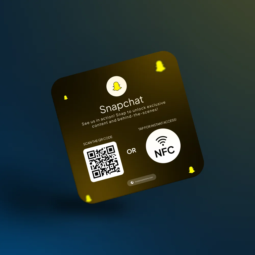 Snapchat NFC card with a QR code and an NFC badge inviting people to see behind-the-scenes content