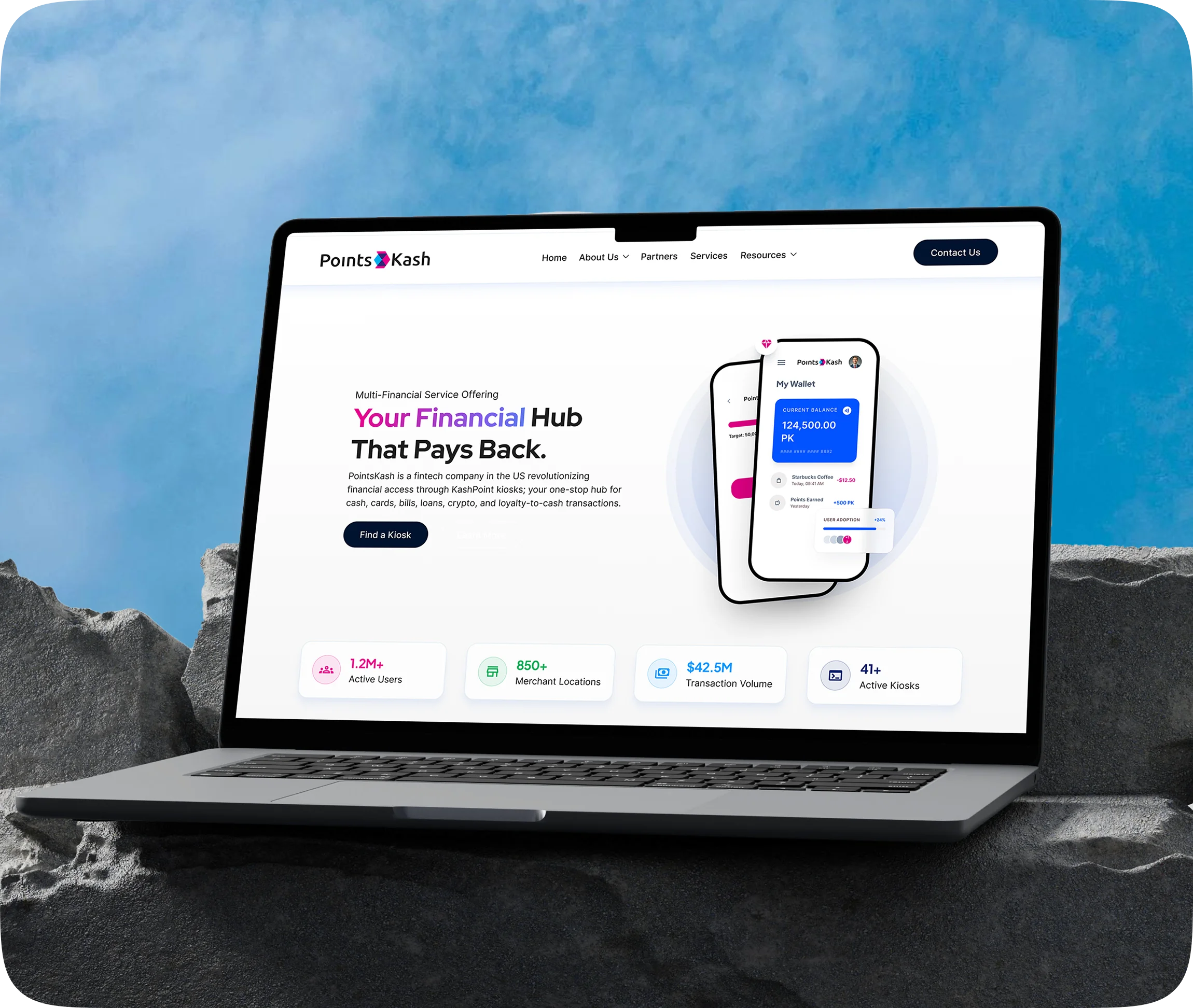 PointsKash website and brand system on a laptop