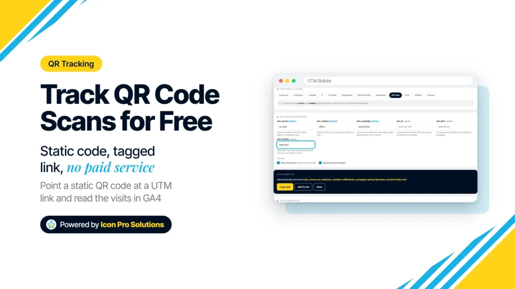 How to track QR code scans for free, with the UTM Builder tagging a landing page with the QR Code preset