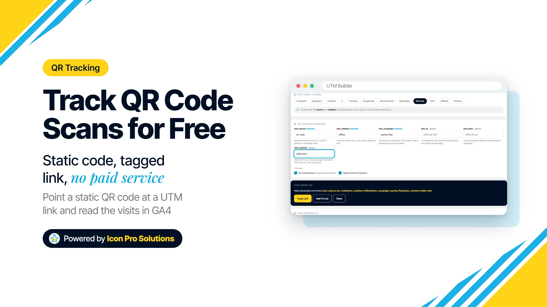 How to track QR code scans for free, with the UTM Builder tagging a landing page with the QR Code preset