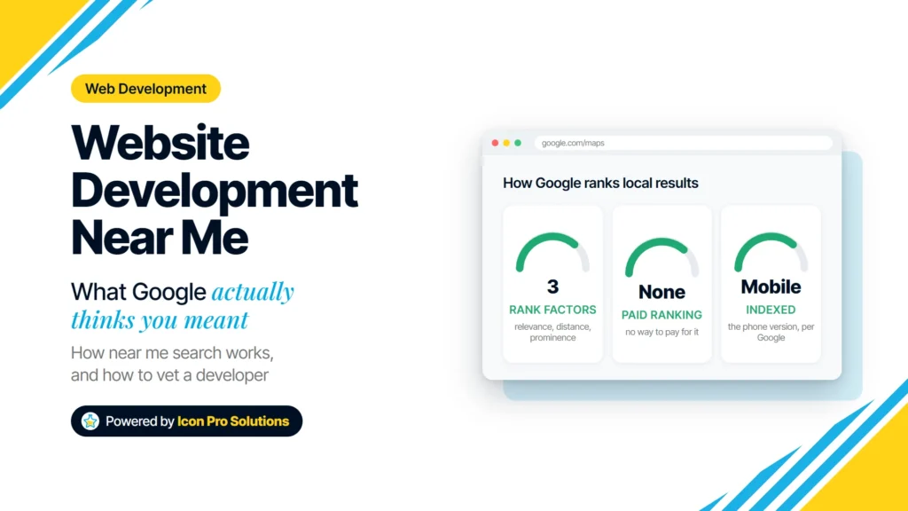Website development near me: Google ranks local results on relevance, distance and prominence, and nobody can pay for a better local ranking